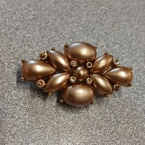 Monet Brooch Crystals Cabochon Mettalic Faux Gold Tone Pearls